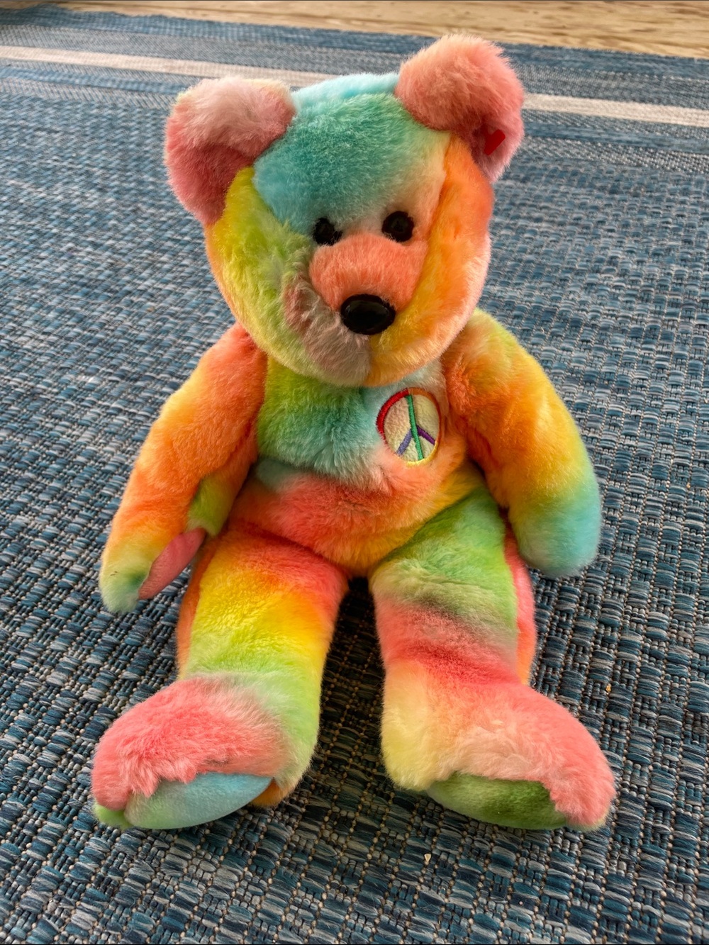 Rainbow Tie-Dye Plush Bear with Peace Embroidery - Multicolor